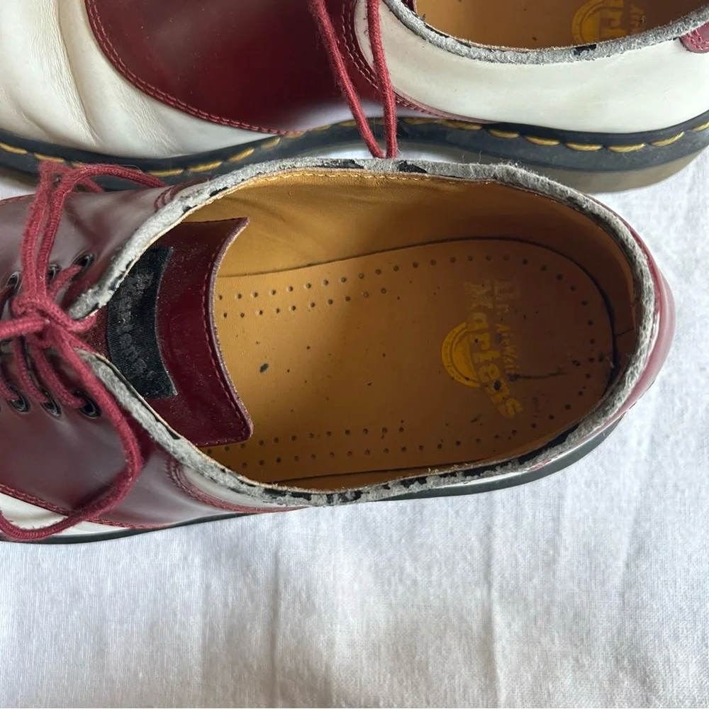 Dr. Martens | White and Burgundy Oxford Style Lace Up Shoes - Picture 9 of 16